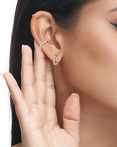 Vista 6 de Juego de 4 pares de aretes de aro pequeños de plata de ley 925 para mujer, con circonita cúbica, aretes de hélix para múltiples piercings