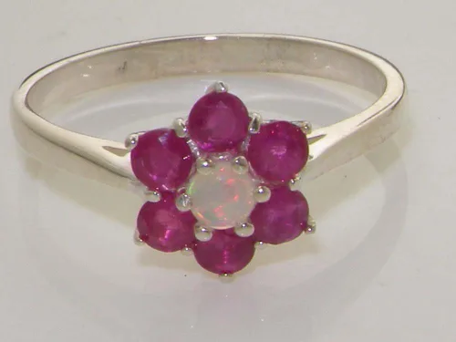 Vista 7 de Anillo de plata de ley 925 auténtica auténtica ópalo y rubí para mujer