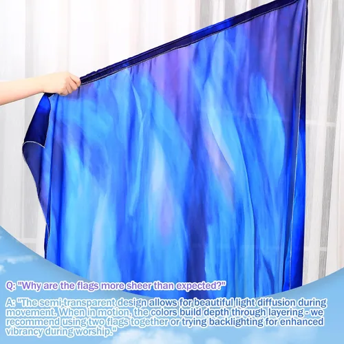 Vista 4 de 2 Piezas Banderas de Danza de Alabanza de 63"X43.3" con Varilla Escalable Bandera de Alas de Ángel Semicírculo Banderas de Alabanza de Iglesia