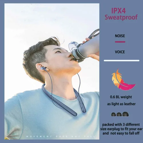 Vista 3 de Auriculares Bluetooth inalámbricos Bluetooth 5.0 con banda para el cuello con 20 horas de reproducción, controladores de 0.394 pulgadas, auriculares