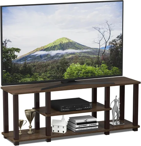 Vista 17 de Furinno Turn-N-Tube - Soporte para televisor de 3 niveles, 3D, sin herramientas, para televisores de hasta 50 pulgadas, con tubos cuadrados