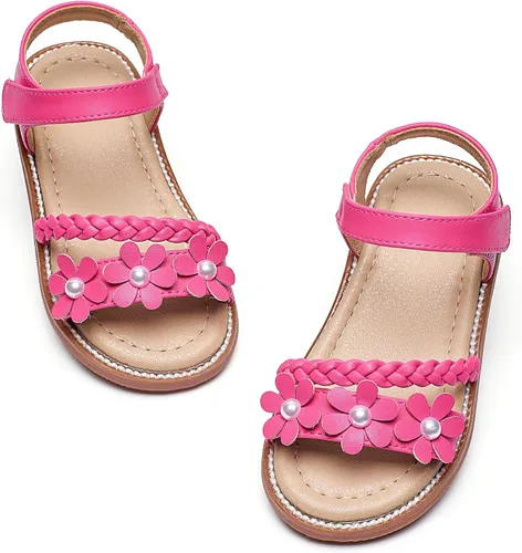 Vista 37 de GINFIVE Sandalias planas para niñas pequeñas, zapatos de vestir con punta Gf361-marrón