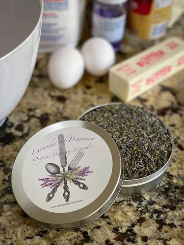 Vista 2 de lata de cogollos de lavanda seca culinaria orgánica fresca de primera calidad
