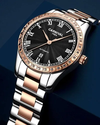 Vista 5 de Reloj mecánico automático para mujer Carnival con banda de acero inoxidable