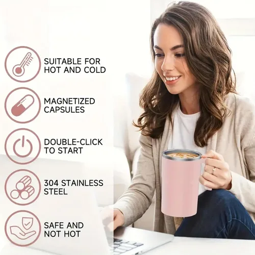 Vista 5 de SpinBrew - Taza de café magnética de agitación automática con pantalla de temperatura, vaso de café eléctrico de acero inoxidable automezclable