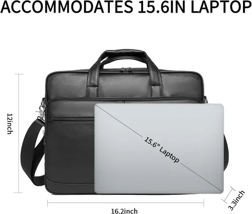 Vista 7 de seyfocnia Bolsa de mensajero de cuero para hombre, 15.6 pulgadas 17.3 pulgadas maletín para computadora portátil, bolso de hombro para computadora