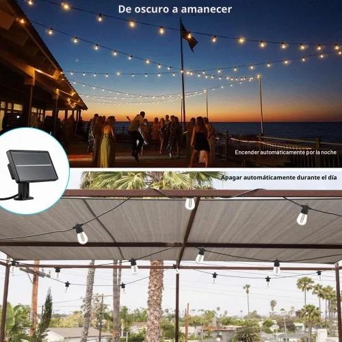 Vista 3 de SUNTHIN - Cadena de luces solares de 24 pies, luces solares recargables por USB para exteriores con bombillas LED impermeables e inastillables