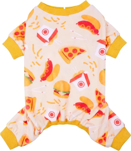Vista 12 de KYEESE - Pijama de terciopelo para perros, con patrón de patos amarillos, ropa elástica y suave para cachorros y perros pequeños, mameluco cómodo