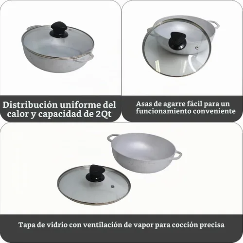 Vista 2 de IMUSA Caldero - Olla con tapa de cristal de 2 cuartos de galón, 7.9 in, aluminio fundido, perfecta para servir grupos pequeños, asas remachadas