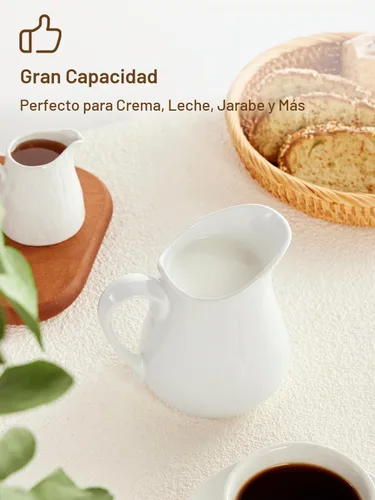 Vista 3 de Jarra de crema de leche de porcelana de 17 onzas con asa, jarra de cerámica blanca
