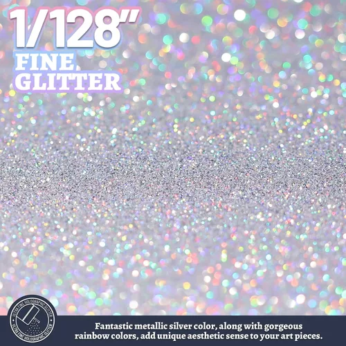 Vista 3 de Leobro - Brillantina plateada, 180g/6.35oz de brillo fino holográfico para resina, manualidades, vasos, uñas, cuerpo, diamante holográfico plateado