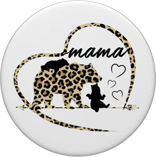 Vista 3 de Cute Trendy Mama Bear con 2 cachorros Cheetah Print Heart Design PopSockets PopSockets PopGrip: agarre intercambiable para teléfonos y tabletas