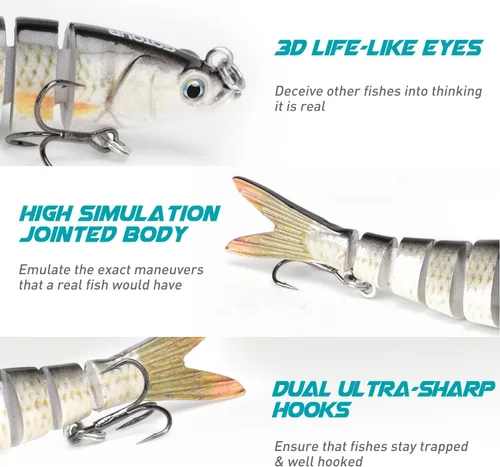 Vista 5 de GOTOUR Fishing Lures for Freshwater or Saltwater, Easy to Use for Family Fishing Beginner and Pros, Most Lifelike Jointed Swimbait，Slow Sinking Bass