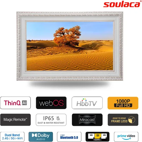 Vista 3 de Soulaca 22" webOS Smart Mirror TV con decoración de marco blanco Galería inteligente