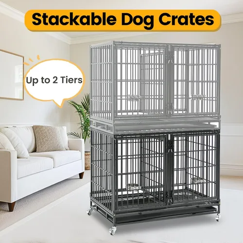 Vista 3 de Jaula resistente de 43 pulgadas para perros con divisor, jaula indestructible a prueba de escapes, jaula grande para perros en interiores, cuencos