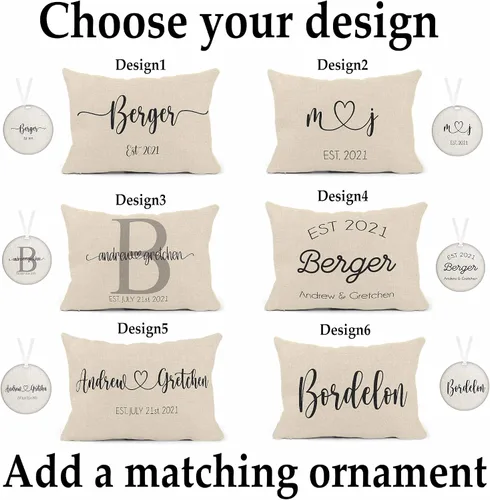 Vista 4 de Girls Love A Monogram Almohadas de boda para parejas, almohada personalizada única con nombres, regalo de inauguración de la casa (diseño 1)