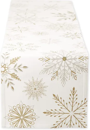 Vista 18 de Colección de mesa navideña DII Sparkle Metallic, camino de mesa, 14x72 pulgadas, copos de nieve en jacquard