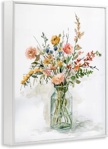 Vista 2 de Stupell Industries 'Ramo floral de rosas de prado rural' Arte Giclée enmarcado Blanco costero (Texturado)