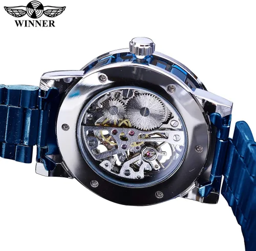 Vista 5 de Reloj de pulsera mecánico retro steampunk con diamantes de talla real para hombre, elegante reloj de pulsera mecánico