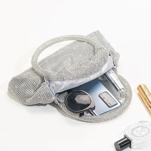 Vista 5 de Bolsos de noche con diamantes de imitación para mujer, bolso de mano brillante con purpurina y asa superior de cristal para fiesta y boda
