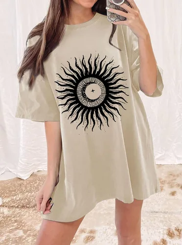 Vista 3 de CSDAJIO Camiseta holgada de manga corta para mujer, estilo casual, de gran tamaño, cuello redondo, con estampado de verano