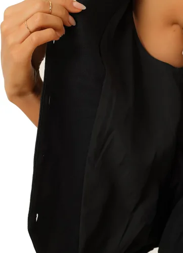 Vista 5 de Allegra K Chaleco para mujer, de verano, algodón, lino, sin mangas, con botones, cuello en V, totalmente forrado, chalecos recortados Negro
