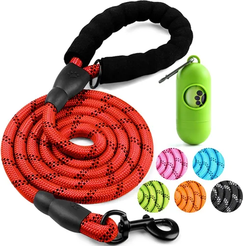 Vista 14 de COOYOO - Conjunto de 2 correas para perro de 5 pies, de alta resistencia, cómodo mango acolchado, correa reflectante para perros medianos y grandes