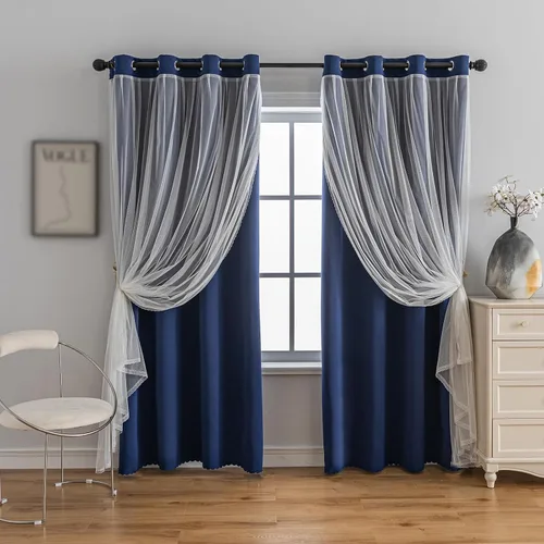 Vista 38 de Anytime Cortinas opacas y transparentes para ventana, par de paneles de cortinas lisas con ojales en la parte superior, 35 pulgadas de ancho x 63