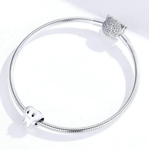 Vista 4 de Dije de sonrisa de plata de ley 925 con dije de salud, dije de aniversario, amuleto de amor para pulsera Pandora