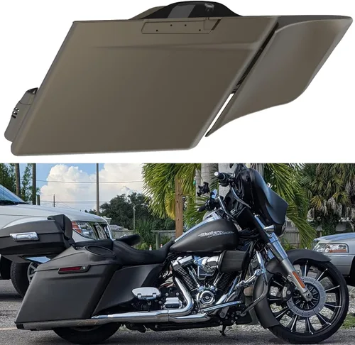 Vista 93 de Cubiertas laterales de alforjas estiradas para motocicleta, extensión extendida para Harley Touring 2014+ - Whisky ámbar Amber Whiskey
