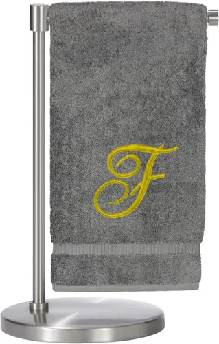 Vista 43 de Script R - Toalla de baño con monograma, regalo personalizado, 27 x 54 pulgadas, juego de 1 toalla bordada con texto dorado, 100% algodón turco Navy