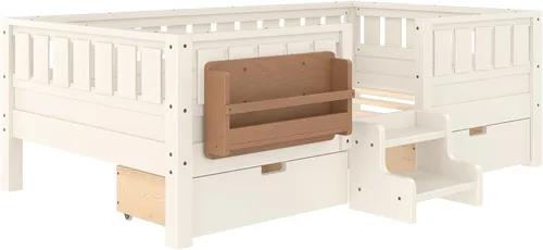 Vista 4 de Bellemave Cama Montessori Twin Kids con escaleras, estantería y cajones, beige Cajón beige