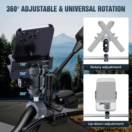 Vista 4 de Soporte de aluminio para teléfono de motocicleta, abrazadera de tornillo para manillar de 0.866-1.260 in, brazo de enchufe ajustable y clip de KPS-02
