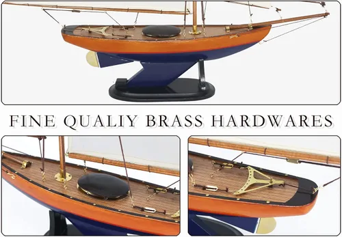 Vista 3 de NAUTIMALL 26 "velero de madera modelo Bermuda Sloop hecho a mano náutico moderno barco de yate decoración del hogar (azul)