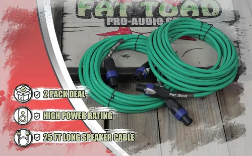 Vista 8 de Fat Toad Cables Speakon de 25 pies (Serie Twist-LockPRO), paquete de 2 cables de audio de cable verde de 12 AWG con conectores para cabina de DJ