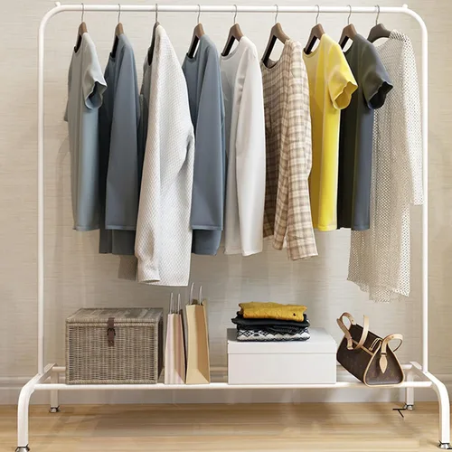 Vista 8 de Perchero de ropa de tubería industrial con ruedas con frenos, resistente soporte de metal resistente para ropa (A)