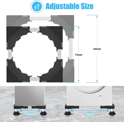 Vista 6 de Nefish Mini soporte para nevera, altura de 5 a 6.1 pulgadas, pedestal ajustable de 16 a 24 pulgadas, para lavadora y secadora, con 4 pies fuertes