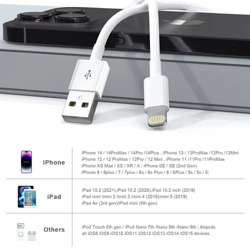Vista 6 de Cargador de iPhone, paquete de 5 (6/6/6/10/10 pies) [certificado Apple MFi] cables de carga de Apple, cable de carga rápida para iPhone