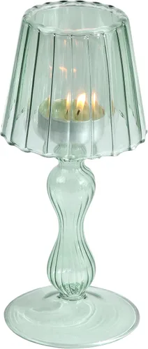 Vista 10 de Gurfuy Candelabro de cristal con forma de lámpara de escritorio – Candelabro de cristal de huracán decorativo para mesa, boda, comedor, centros