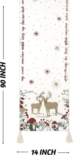 Vista 3 de Folkulture Camino de mesa de Navidad de 90 pulgadas de largo para decoraciones de Navidad de interior para el hogar, camino bohemio 100% algodón