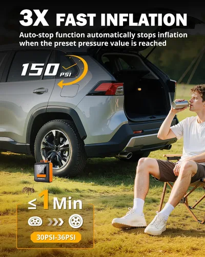 Vista 4 de AUXBEAM Inflador de neumáticos de la serie H4, compresor de aire portátil, 150PSI 2 en 1, inflador de neumáticos de automóvil, portátil, 4 modos