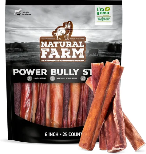 Vista 16 de Natural Farm Power Bully Sticks - Masticables para perros (4 pulgadas, 16 onzas), masticables 2 en 1: mejilla de res premium envuelta en pene