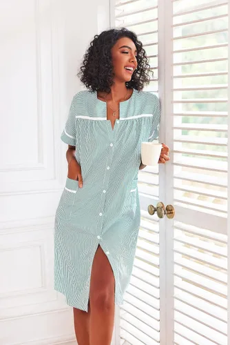 Vista 2 de Ekouaer - Bata de casa para mujer, con bolsillos, abotonado, salto de cama de manga corta, vestido de patio, camisón, tallas S-XXXL