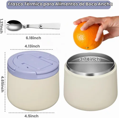 Vista 6 de Tarro aislado al vacío de 14 onzas con tapa de hebilla, termo de sopa para niños de comida caliente, boca ancha, a prueba de fugas, de acero