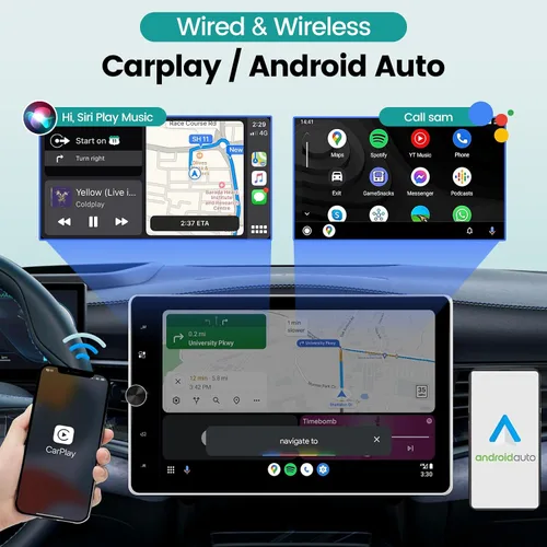 Vista 3 de 2G+64G Solo DIN Android Car Stereo 10.4 pulgadas Rotatorio Vertical Pantalla Táctil Radio con Carplay Inalámbrico y Android Auto/EQ