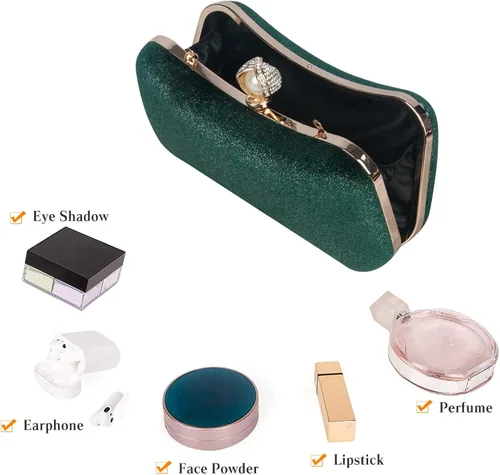 Vista 4 de CORIOS Bolso de noche de terciopelo para mujer, bolso de mano con purpurina y lentejuelas brillantes, bolso de hombro
