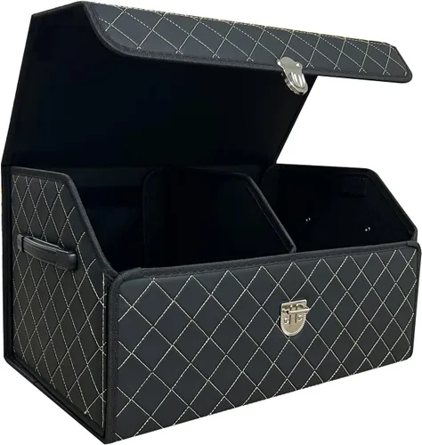 Vista 15 de Organizador de maletero Wuatow para coche, organizador de maletero para SUV y sedán, con tapa, multifuncional, caja de almacenamiento de carga Negro