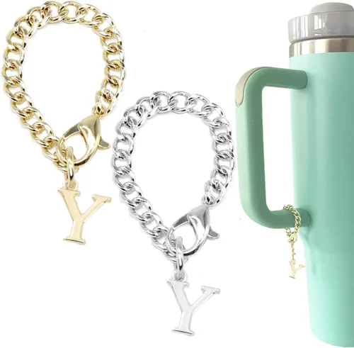 Vista 13 de Tovly 2 piezas de dijes de letras para Stanley Cup A-Z ID inicial colgantes personalizados para mango de vaso Stanley