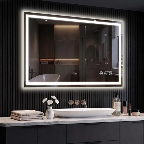 Vista 20 de Espejo de baño LED de 16 x 24 pulgadas con luces, antiniebla, retroiluminado + luz frontal, espejo de tocador de baño iluminado para pared, función