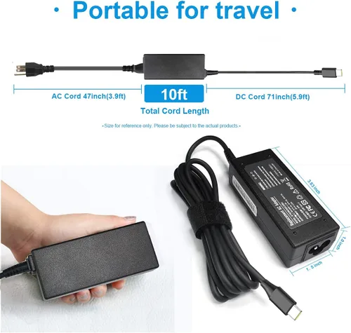 Vista 4 de Cargador USB C tipo C de 45 W para Samsung Chromebook 4 4+ Plus V2 XE350XBA XE310XBA XE510C24 XE513C24 XE521QAB XE520QAB XE525QBB XE310XBA-K01US
